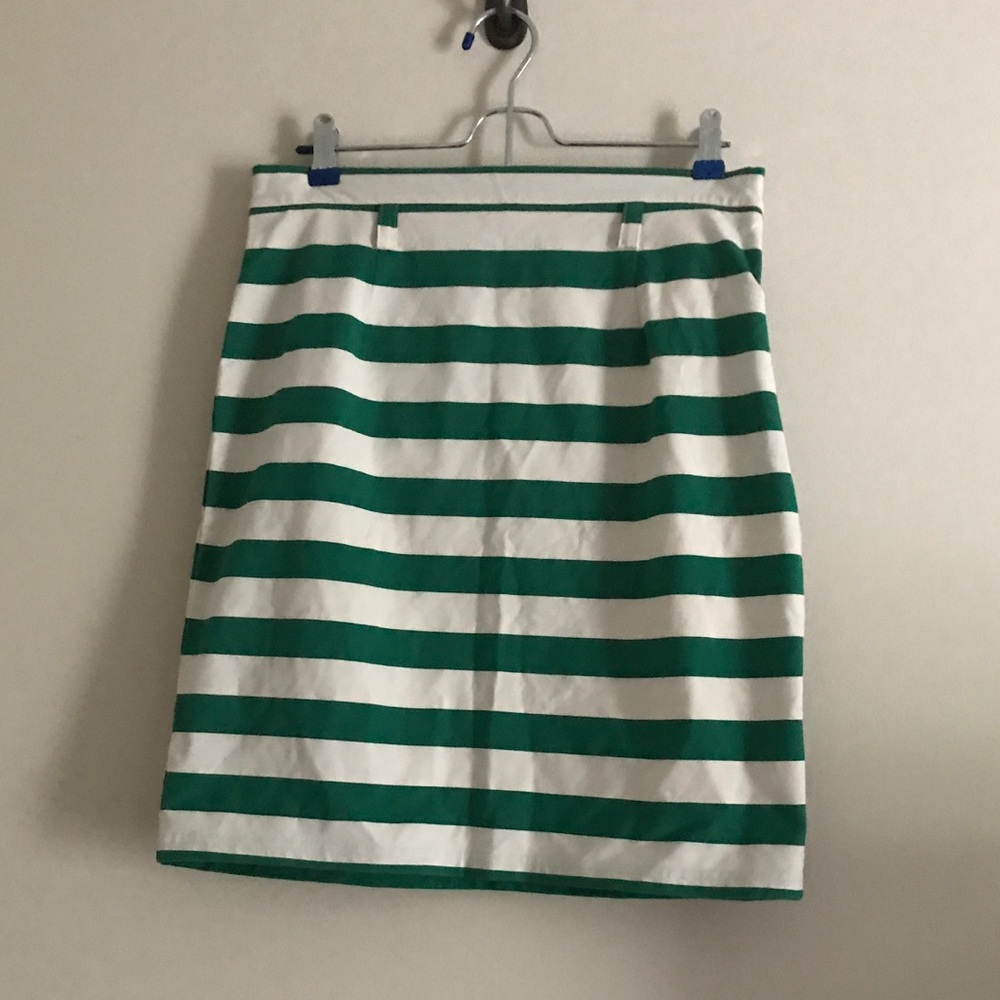 Green and White Striped Cremieux Stretch Skirt